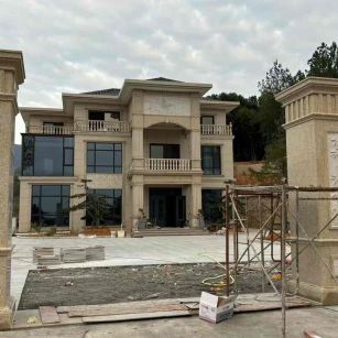 河池 黄金麻花岗岩别墅雕花外墙干挂配上门口雕花罗马柱