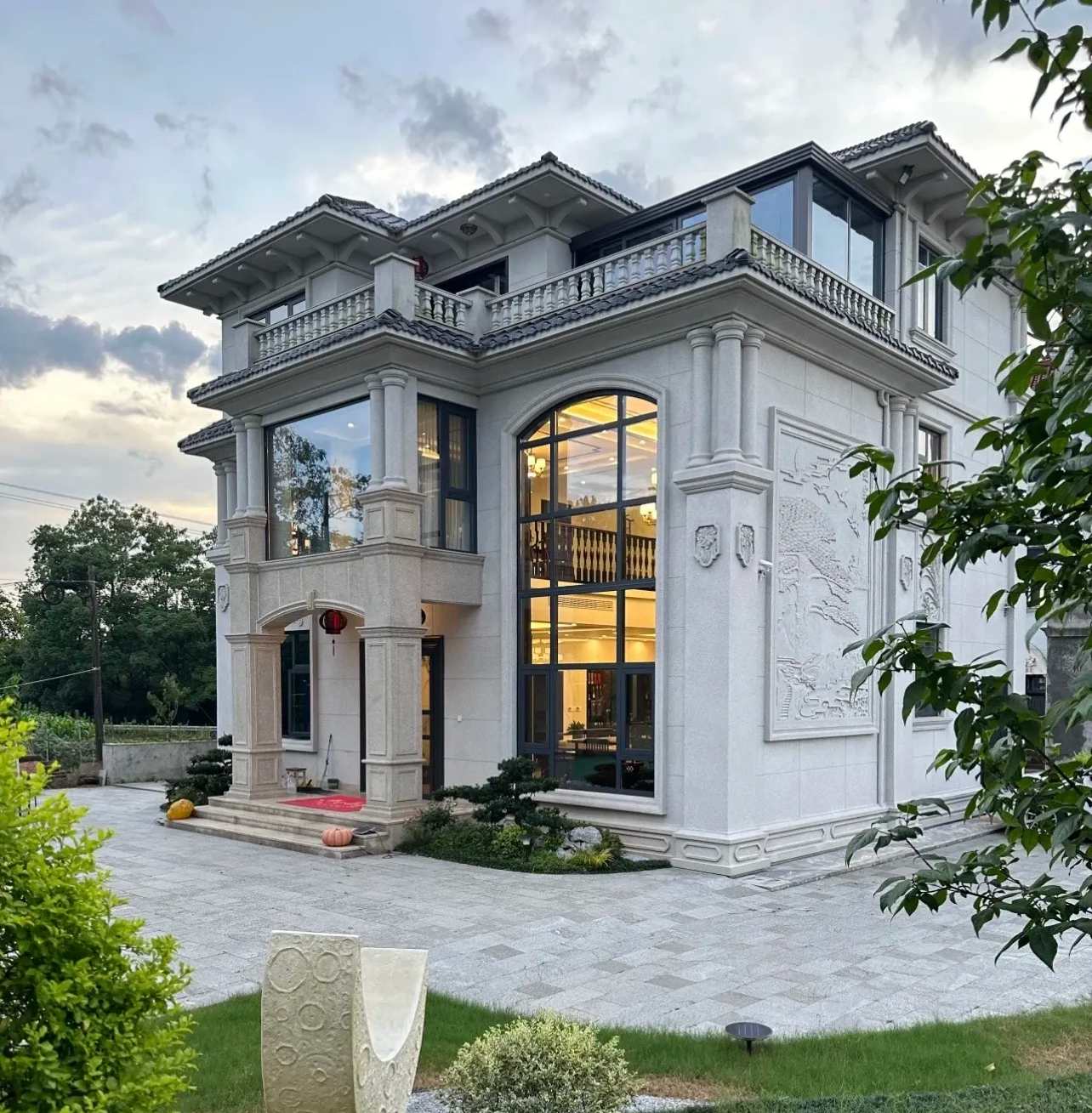 河池 白麻花岗岩私人别墅干挂石材豪华定制