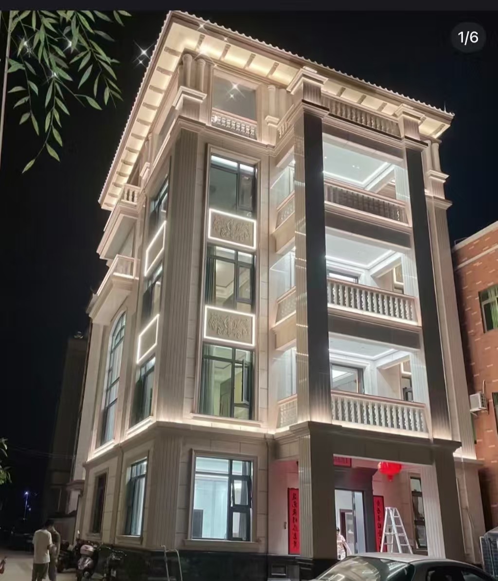 河池 芝麻白花岗岩别墅外墙夜间效果