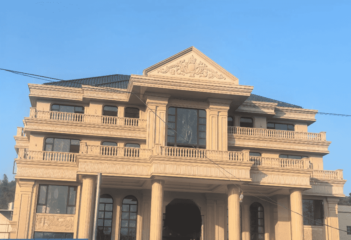 河池黄金麻别墅外墙干挂石材效果示例